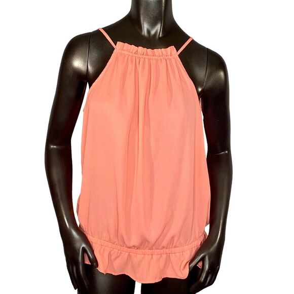 7th Avenue Coral Sleeveless Blouse Women's Size Medium Peplum Hem Lightweight - Picture 1 of 6